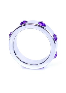 Pierścień-Metal Cock Ring with Purple Diamonds Large