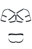 Męski komplet z gumy: t-shirt z ozdobami z tyłu i przodu, figi z otwartym tyłem L/XL