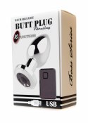Stymulator-Rechargeable Butt Plug Vibrator USB 10 Functions - Silver