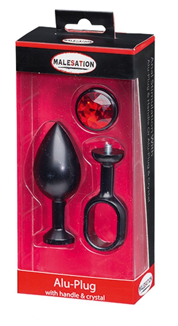 MALESATION Alu-Plug with handle & crystal large, black