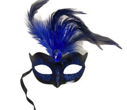 Maska-Venetian Mask Dark Blue with Dark Blue Stone and Feather
