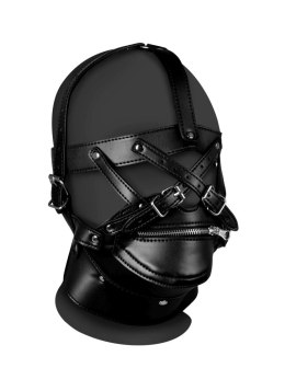 Head Harness with Zip-up Mouth and Lock - Black
